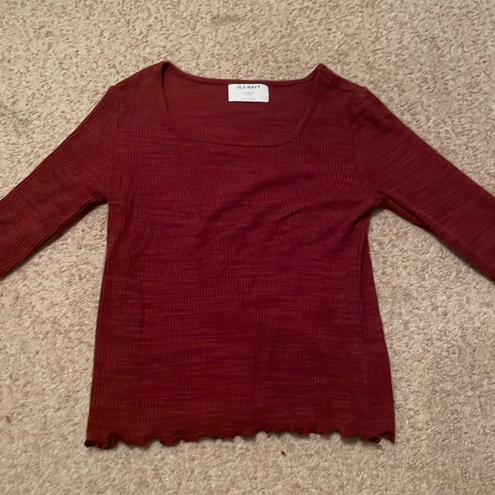 Old Navy Teen Girls Long Sleeve Lettuce Trim Fitted Tee